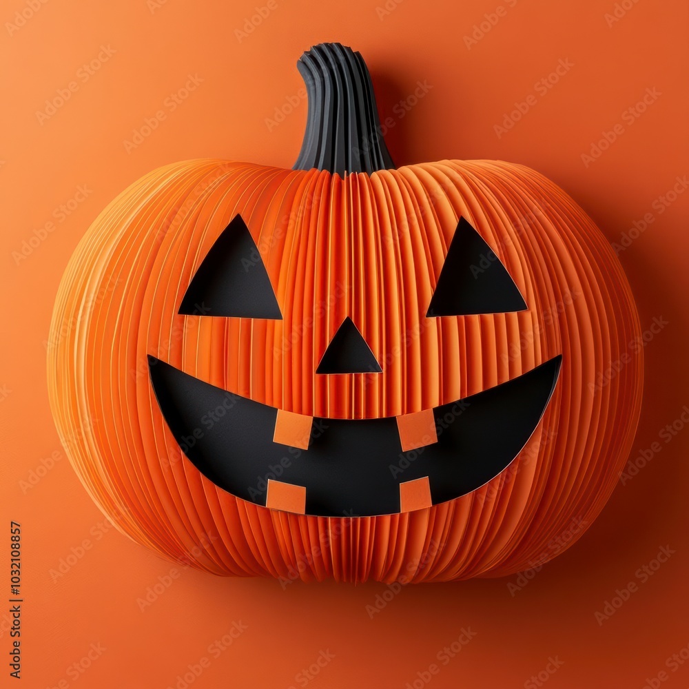 Folded paper pumpkin with a carved jack-o-lantern face Folded paper pumpkin with a carved jack-o-lantern face