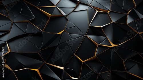 Dark Futuristic Surface with Tetrahedrons. Black, Polygonal photo