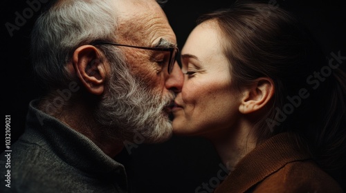 A man and a woman sharing a romantic kiss