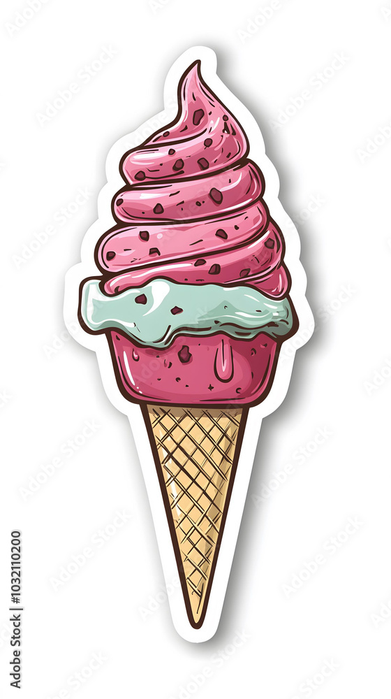 Colorful cartoon ice cream sticker design on a clean white background, playful and appealing for fun branding or decoration. Colorful cartoon ice cream sticker design on a clean white background, playful and appealing for fun branding or decoration.
