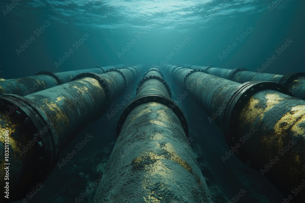 A picture of two pipes submerged in water, with ripples on the surface A picture of two pipes submerged in water, with ripples on the surface