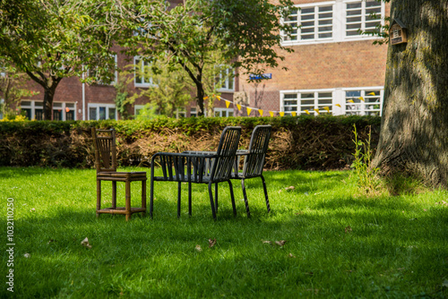 chairs on the lawn in the park