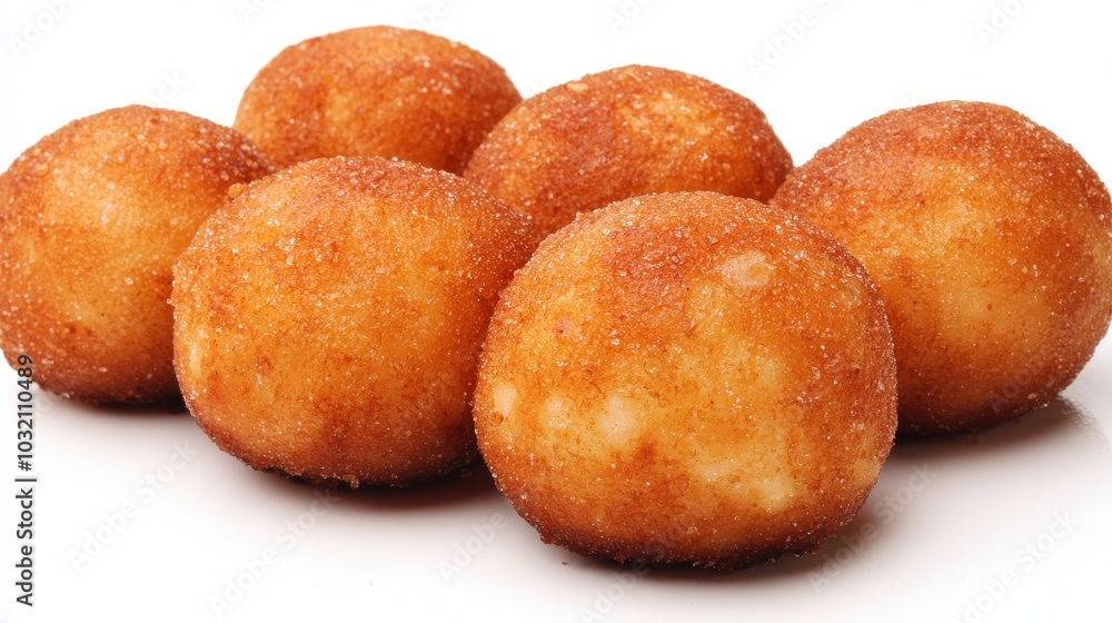 Delicious Golden Frying Dough Balls on White Background Delicious Golden Frying Dough Balls on White Background