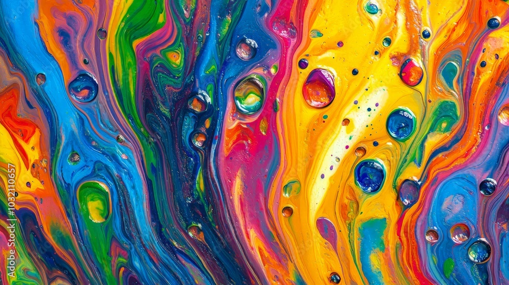 Naklejka premium Vibrant Abstract Fluid Art Painting with Swirling Colors