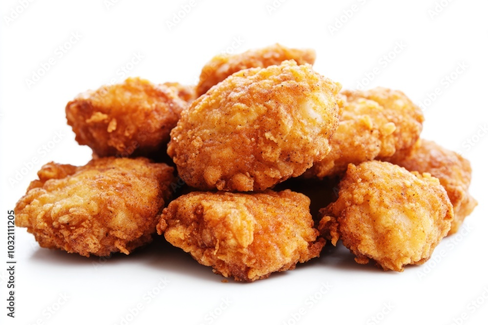 A plate of crispy fried chicken nuggets on a white background, perfect for food photography and advertising A plate of crispy fried chicken nuggets on a white background, perfect for food photography and advertising
