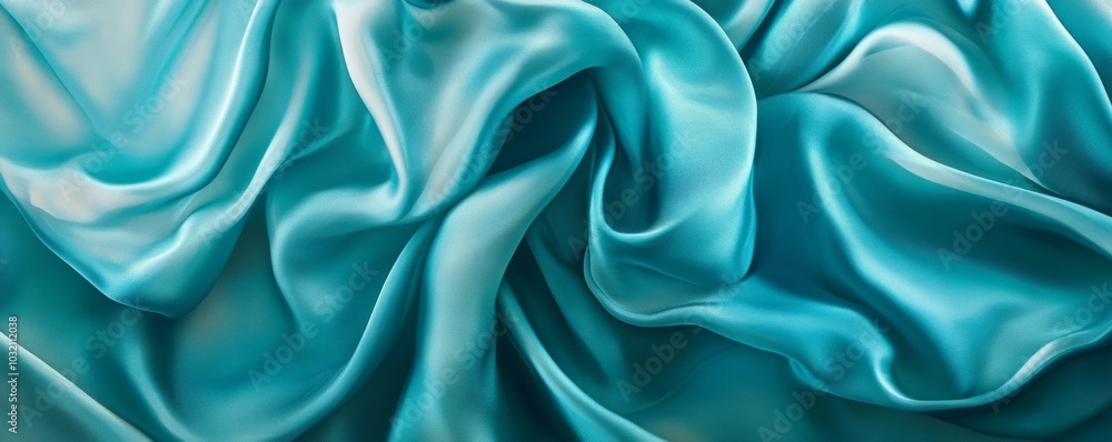 Obraz premium Flowing gracefully, the turquoise silk fabric creates a luxurious background with gentle folds, exuding glamour and sophistication. Ideal for adding style and luxury to any project