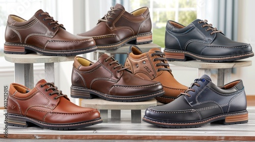 A Collection of Stylish Brown and Blue Leather Lace-Up Shoes