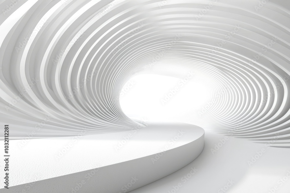 Naklejka premium Abstract White Curved Tunnel with Circular Light