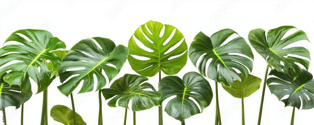 Vibrant Green Leaves against a White Background