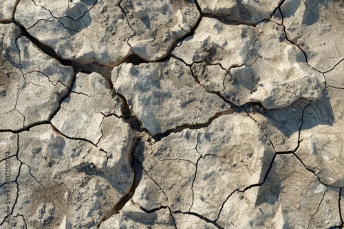 Cracked desert soil texture on white background for overlay.