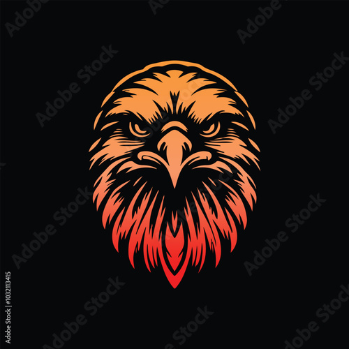 A bold, fiery eagle head with a fierce expression. The orange and black colors give the impression of strength and power