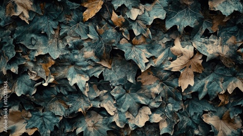 A pile of fallen leaves scattered across the ground, a natural autumn scene