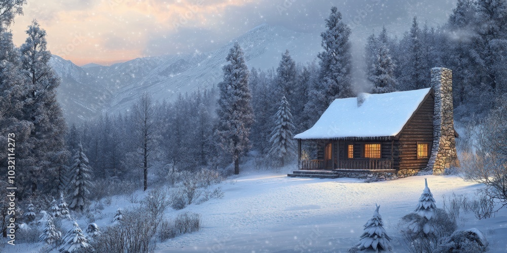 Snowy cabin in a winter forest. Snowy cabin in a winter forest.