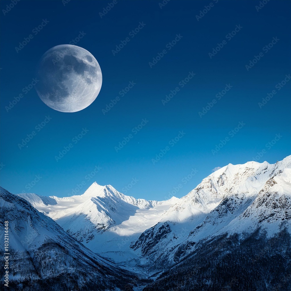 Snow mountains shining under the winter moon. beauty in nature Snow mountains shining under the winter moon. beauty in nature