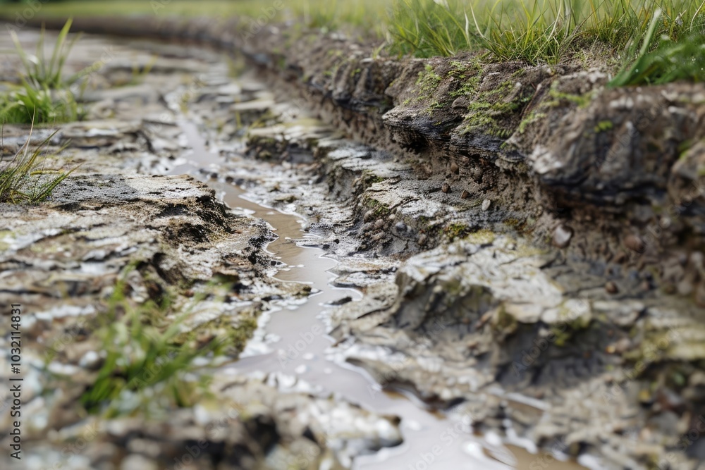 The curb erosion from storms. To indicate the layers of soil and rock. The curb erosion from storms. To indicate the layers of soil and rock.