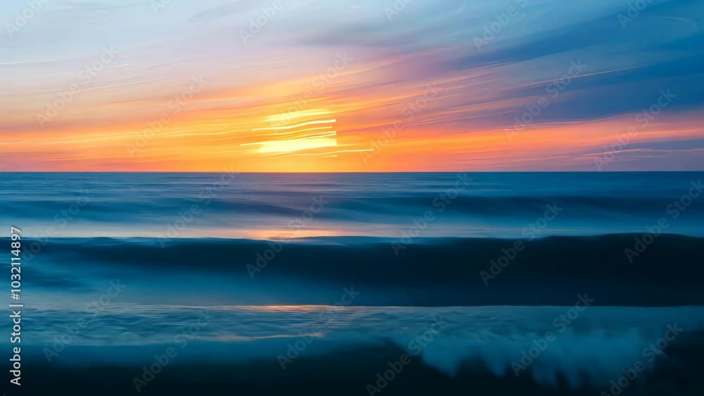 Sunset over ocean waves with vibrant colors, serene seascape. Tranquility and nature concept. Sunset over ocean waves with vibrant colors, serene seascape. Tranquility and nature concept.
