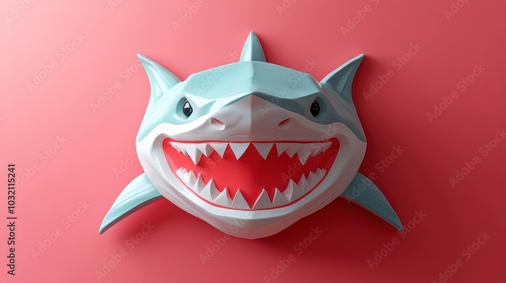 A papercraft shark with a wide open mouth and sharp teeth A papercraft shark with a wide open mouth and sharp teeth