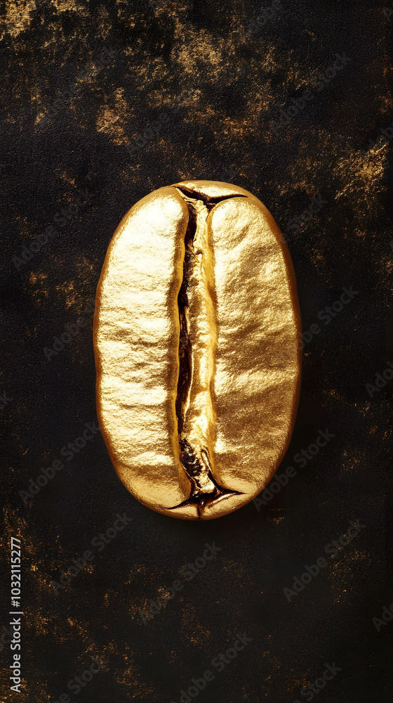 Naklejka premium Golden Coffee Bean Glimmering, a solitary coffee bean radiating warmth and richness, symbolizing quality and indulgence in every sip