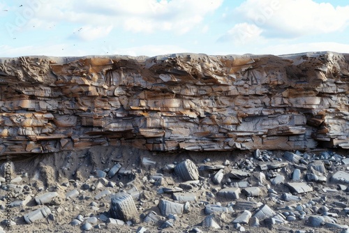 The curb erosion from storms. To indicate the layers of soil and rock. photo