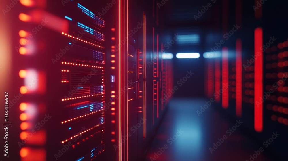 Server Room With Red and Blue Lights Server Room With Red and Blue Lights
