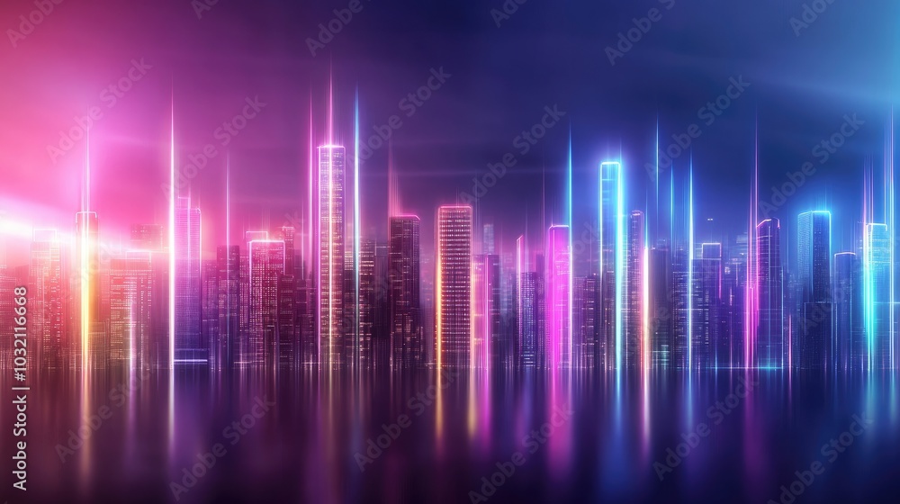 Neon Cityscape with Pixelated Arcade Game Graphics Neon Cityscape with Pixelated Arcade Game Graphics