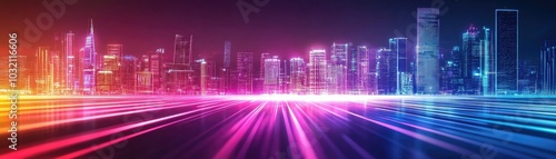 Futuristic Neon Cityscape with Glitch Effects