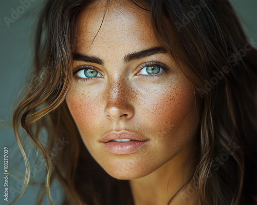 An energetic close-up portrait of a girl posing with a confident expression and determined gaze. This image symbolizes ambition and self-assurance, making it suitable for motivational photo