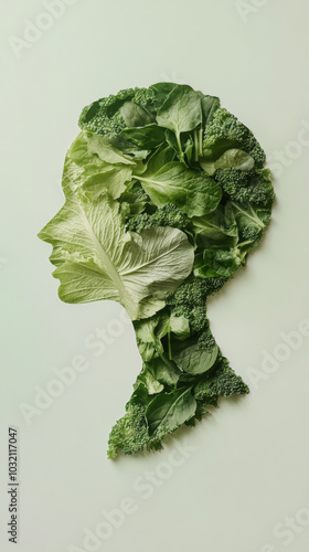 Wallpaper Mural Silhouette of human head made from green leaves on light background Torontodigital.ca