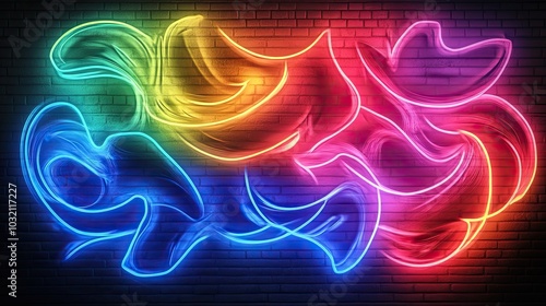 Abstract Neon Graffiti Design on Dark Background