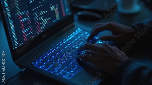 Closeup of a person coding on their laptop