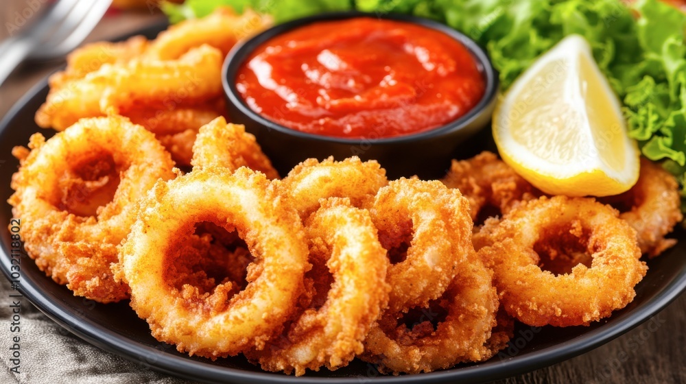 Crispy Fried Calamari with Lemon and Marinara Sauce Crispy Fried Calamari with Lemon and Marinara Sauce