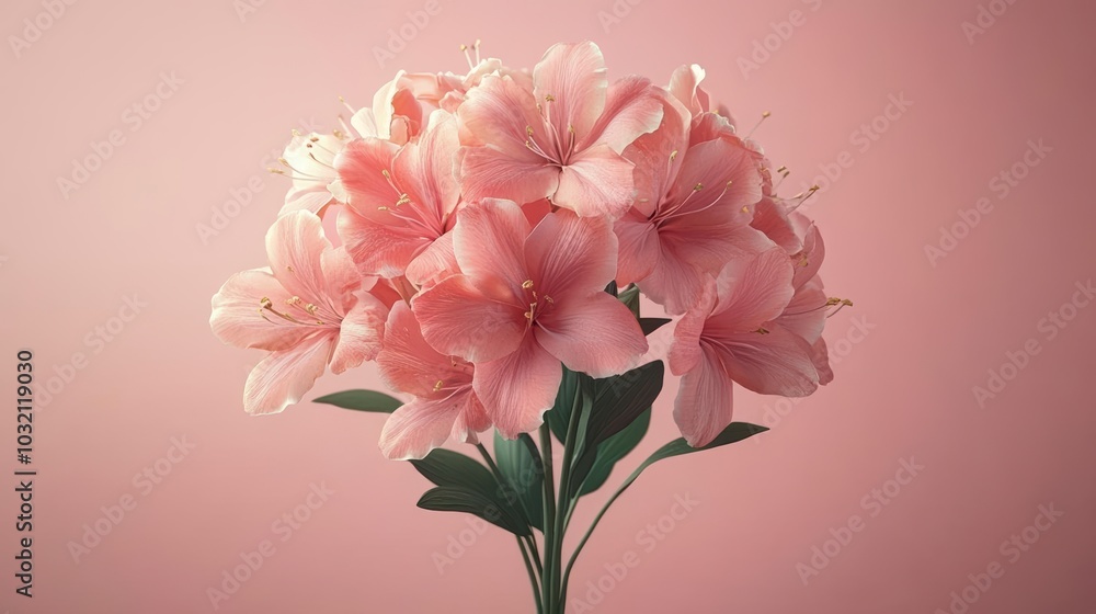 Delicate pink flowers with soft petals and green leaves Delicate pink flowers with soft petals and green leaves