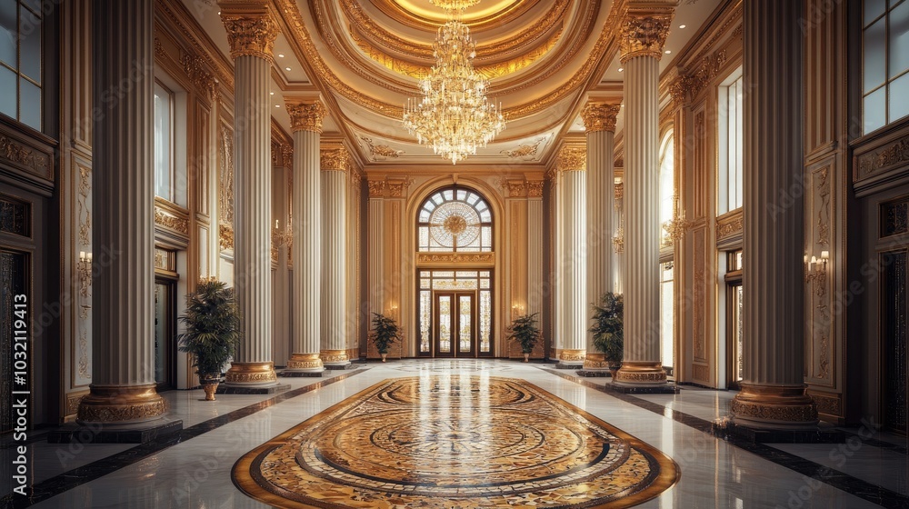 Obraz premium A grand entrance hall with tall columns