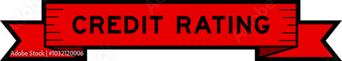 Red ribbon label banner with word credit rating on white background