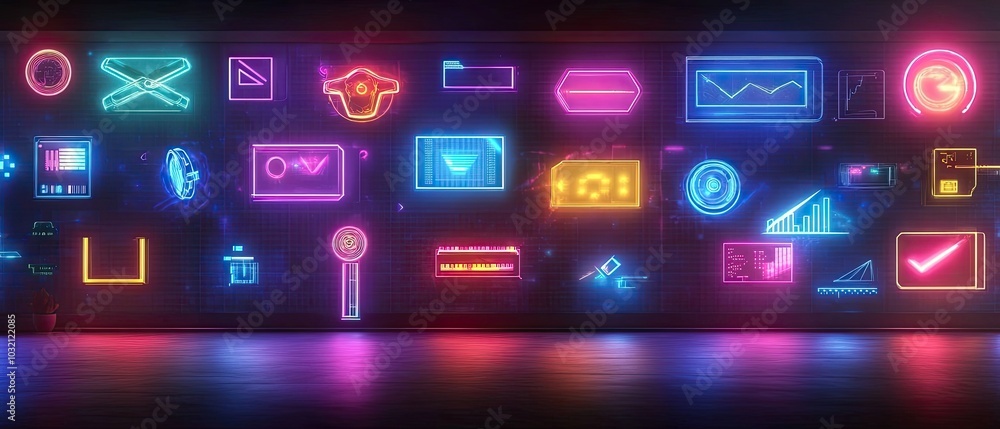 Neon Arcade Game Characters in Pixelated Design Neon Arcade Game Characters in Pixelated Design