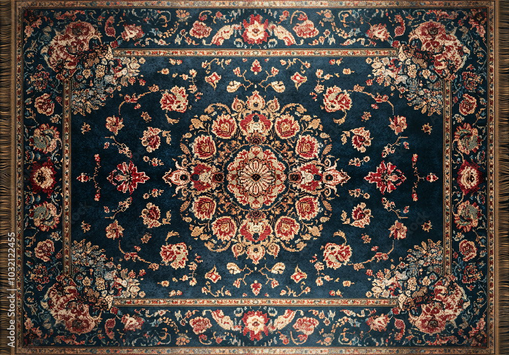 Persian Carpet with Navy Blue and Floral Central Medallion Persian Carpet with Navy Blue and Floral Central Medallion