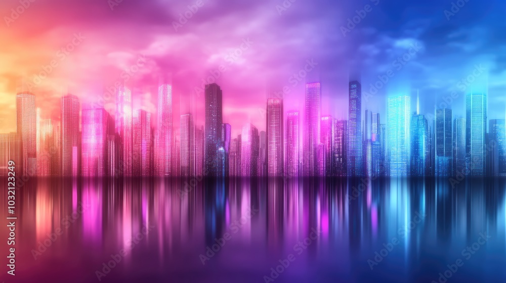 Neon Cityscapes with Glitch Effects and Pixelated Style Neon Cityscapes with Glitch Effects and Pixelated Style