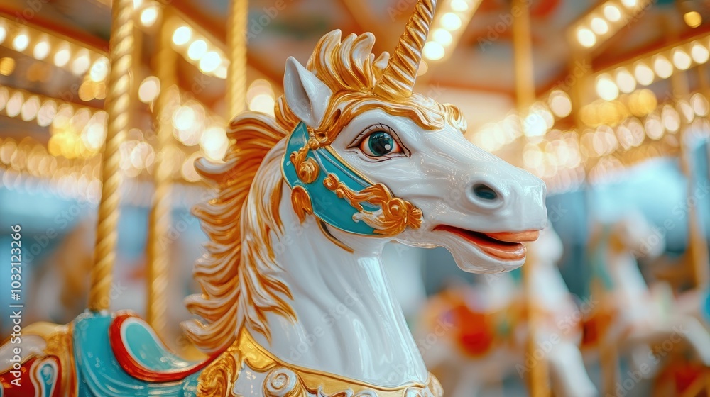Whimsical Family Ride on Fantasy Themed Carousel with Vibrant Spinning ...