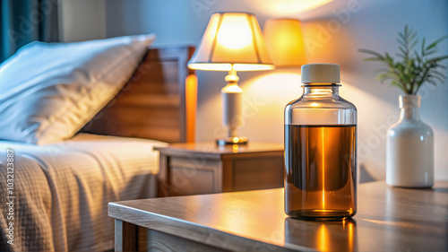 Wallpaper Mural  Brown Medicine Bottle on Bedside Table with Warm Lighting Torontodigital.ca