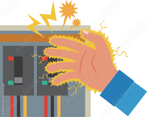 配電盤で感電する手のイラスト