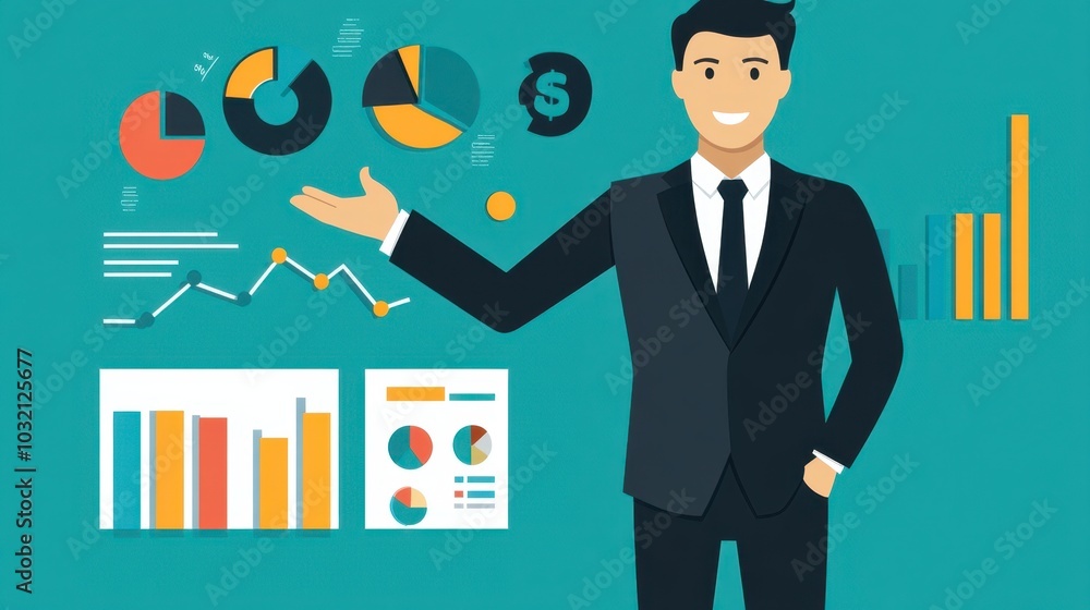 Businessman Presenting Financial Data and Charts Businessman Presenting Financial Data and Charts