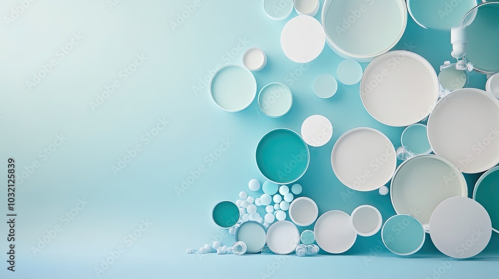 Colorful Circular Shapes on Soft Blue Background Colorful Circular Shapes on Soft Blue Background