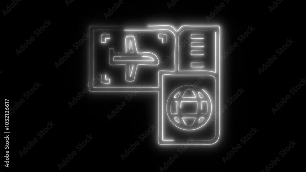 Glowing Travel Boarding Pass Icon in HD Video Neon Animation – Journey and Flight Symbol on Black Background Glowing Travel Boarding Pass Icon in HD Video Neon Animation – Journey and Flight Symbol on Black Background