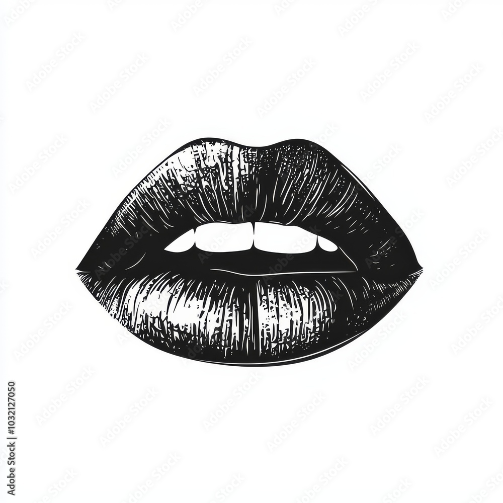 Monochrome Lip Art. Bold Black and White Illustration of Glossy Lips Biting Temptingly Monochrome Lip Art. Bold Black and White Illustration of Glossy Lips Biting Temptingly