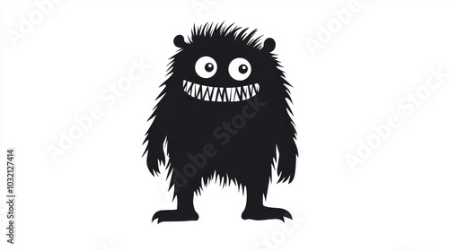 Cartoon Furry Monster Silhouette with Wide Grin on White Background
