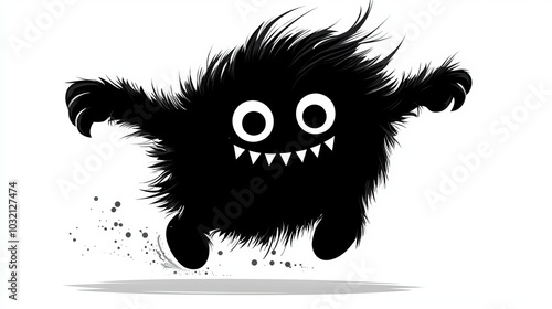 Playful Black Furry Monster Illustration on White Background