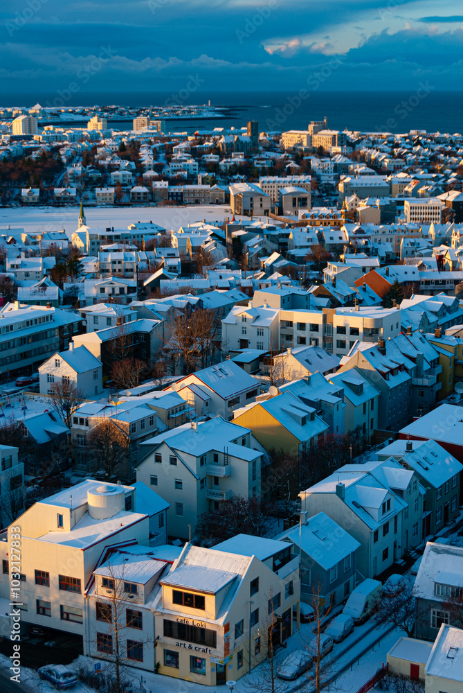 Fototapeta premium Reykjavik, capital city, in Iceland, at winter.
