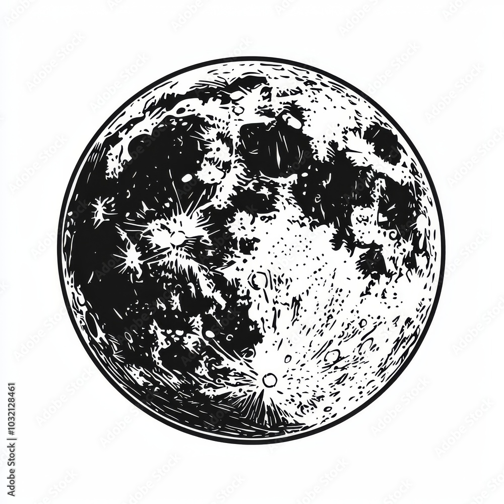 Naklejka premium Black and White Artistic Illustration of the Moon's Surface