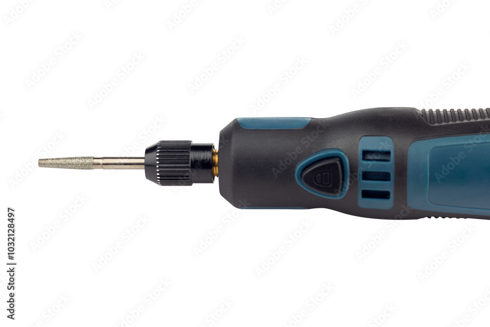 hand engraver with cutter for hand engraver and drill with diamond filings, mini hand drill on battery isolated from background hand engraver with cutter for hand engraver and drill with diamond filings, mini hand drill on battery isolated from background