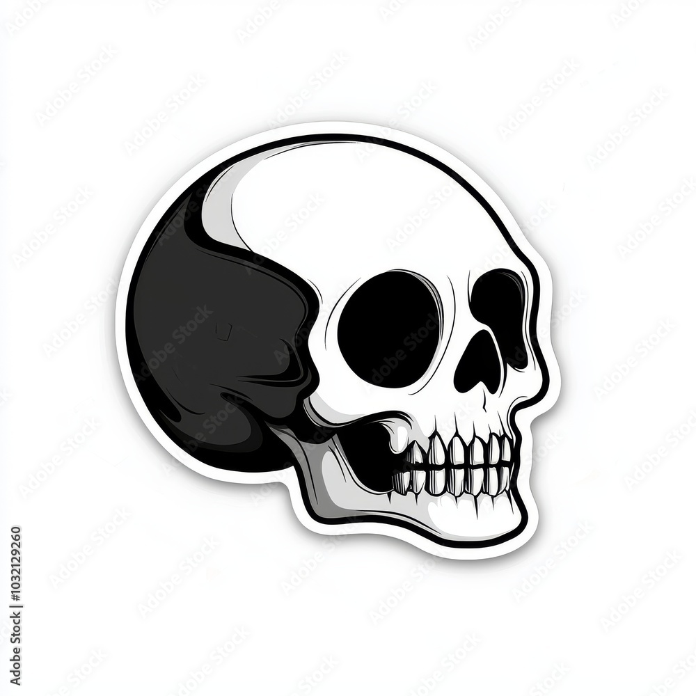 Stylized Black and White Skull Illustration with Bold Shadows and Highlights Stylized Black and White Skull Illustration with Bold Shadows and Highlights